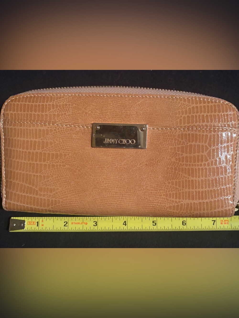 Jimmy Choo Lizard Embossed Leather Zip Around Continental Wallet